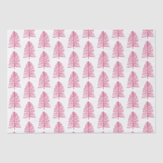 Pink Christmas Holiday tree Tissue Paper (Front)
