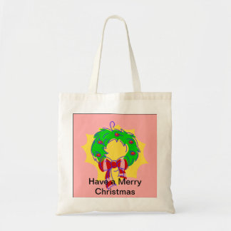Pink - Christmas Holly Wreath Tote Bag