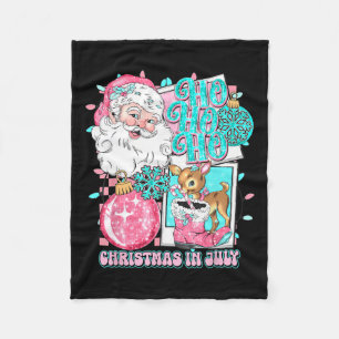 Pink Christmas In July Retro Santa Disco Snowman G Fleece Blanket
