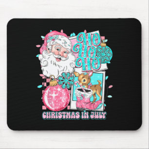 Pink Christmas In July Retro Santa Disco Snowman G Mouse Pad