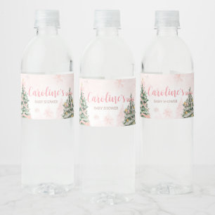Pink Christmas It's Cold Outside Baby Shower Water Bottle Label