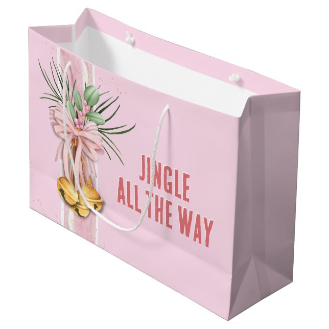 Pink Christmas Jingle All the Way Gift Bag (Front Angled)