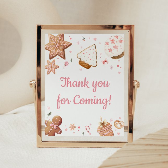 Pink Christmas Little Cookie Thank you for Coming Poster (Christmas Little Cookie Gingerbread Baby Shower Thank you for Coming Sign)