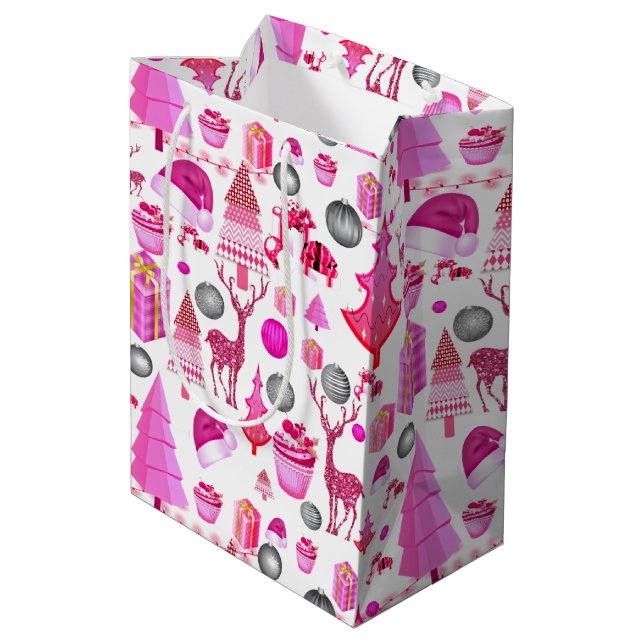 Pink Christmas  Medium Gift Bag (Back Angled)