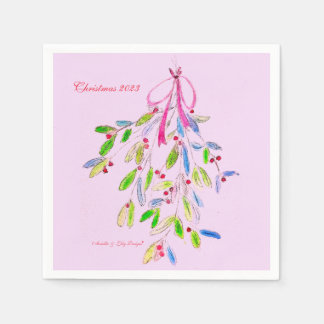 Pink Christmas Mistletoe Napkin