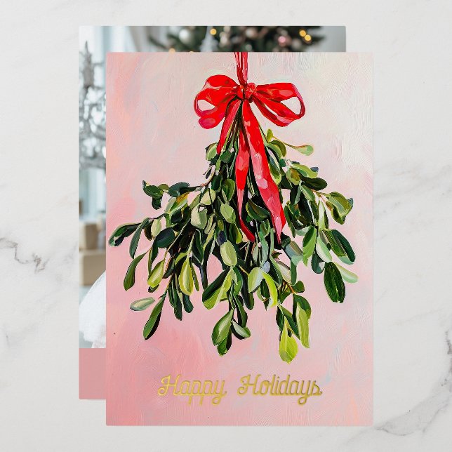 Pink Christmas Mistletoe Painting Custom Photo (Front/Back)