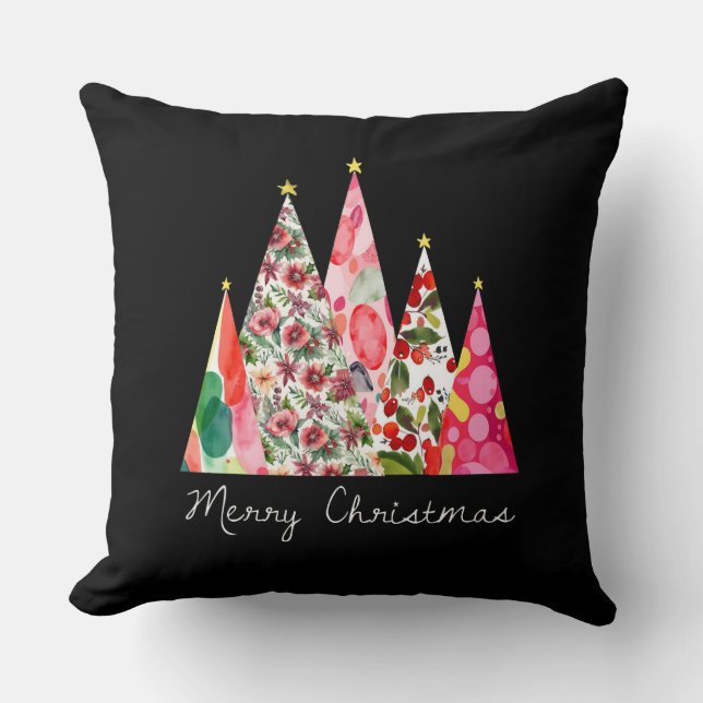 Pink Christmas Modern Elegant Trees Cushion (Front)