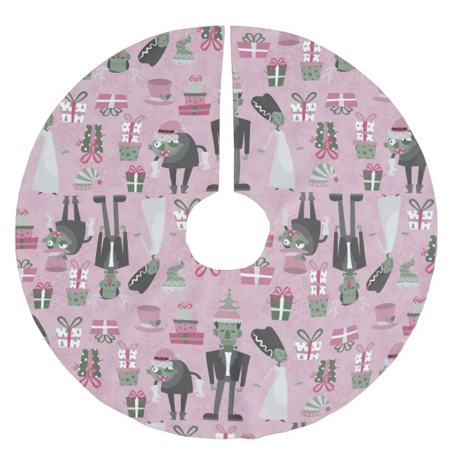 pink christmas monster bride frankenstein brushed polyester tree skirt (Front)