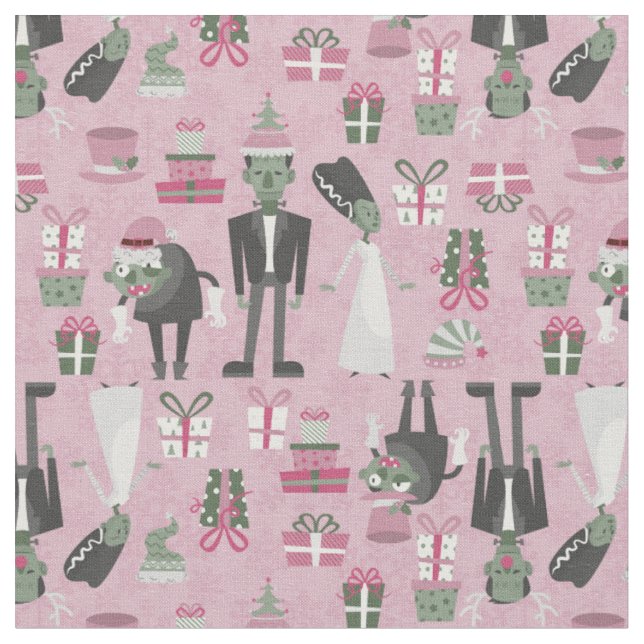 pink christmas monster bride frankenstein fabric (Close Up)