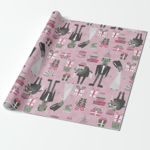 pink christmas monster bride frankenstein wrapping paper