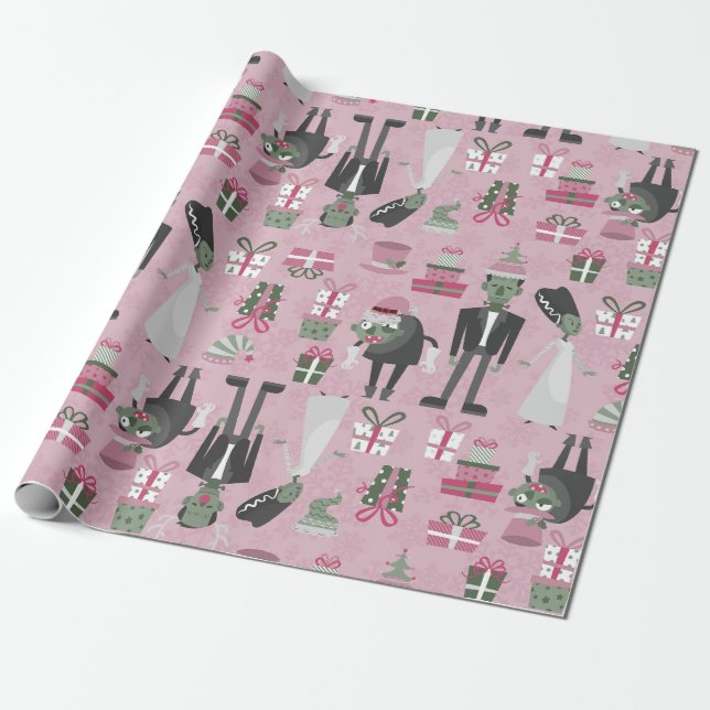 pink christmas monster bride frankenstein wrapping paper (Unrolled)
