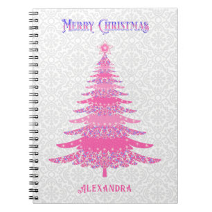Pink Christmas Name Custom Sparkle Unique Notebook