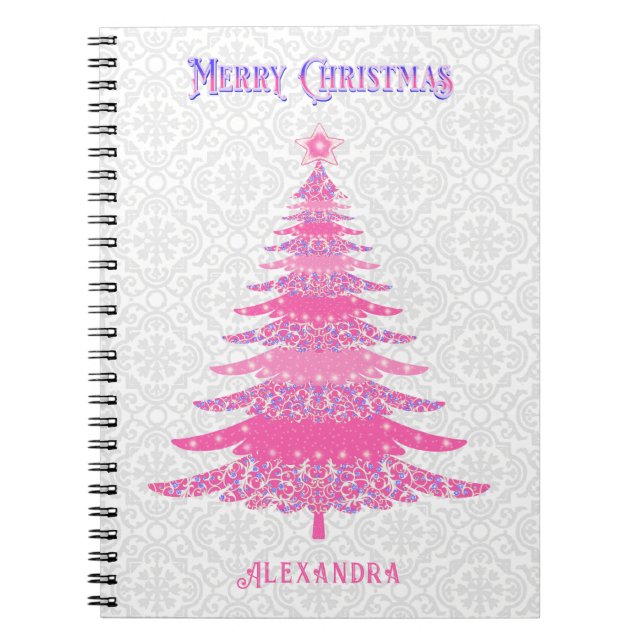 Pink Christmas Name Custom Sparkle Unique Notebook (Front)