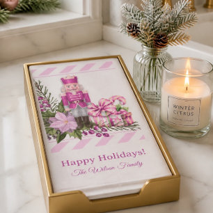 Pink Christmas Nutcracker and Gifts  Napkin