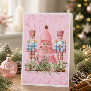 Pink Christmas Nutcracker and Tree Christmas Card