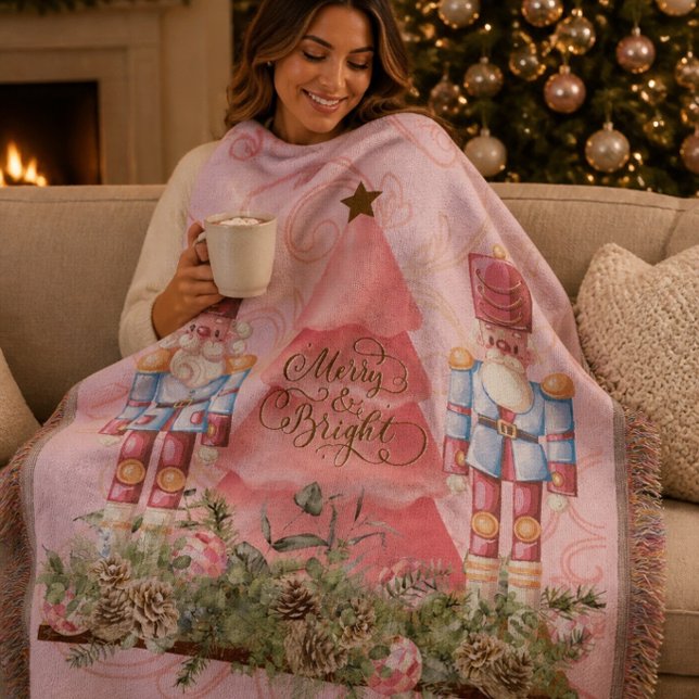 Pink Christmas Nutcracker and Tree Throw Blanket (Creator Uploaded)