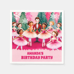 Pink Christmas Nutcracker Ballerina Kids Birthday Napkin