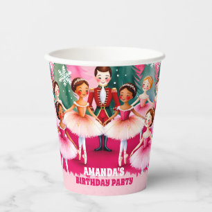 Pink Christmas Nutcracker Ballerina Kids Birthday Paper Cups