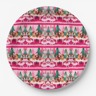 Pink Christmas Nutcracker Ballerina Kids Birthday Paper Plate