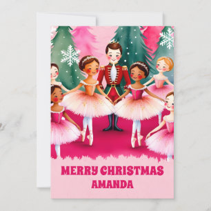 Pink Christmas Nutcracker Ballerina kids Holiday Card