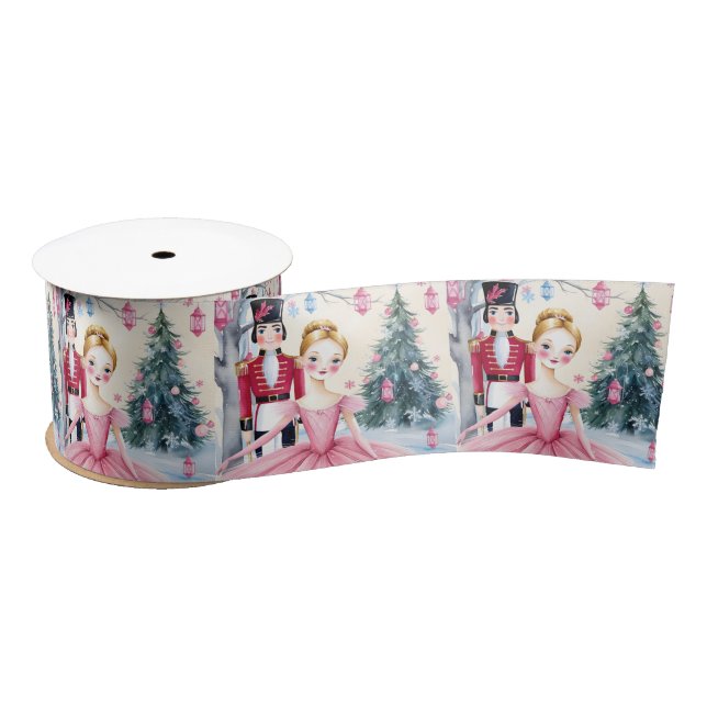 Pink Christmas Nutcracker Ballet & Ballerina  Satin Ribbon (Spool)
