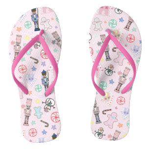Pink Christmas Nutcracker, Gingerbread & Snowmen Jandals