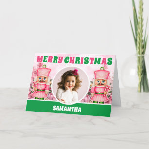 Pink Christmas Nutcracker kids Photo Greeting Holiday Card