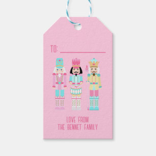 Pink Christmas Nutcracker Pastel Personalized Name Gift Tags