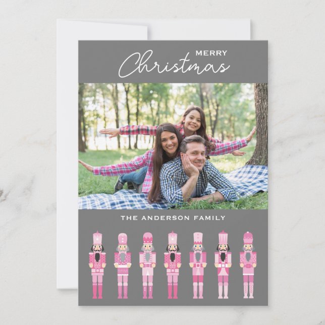 PINK CHRISTMAS NUTCRACKER PHOTO GREETING CARD (Front)