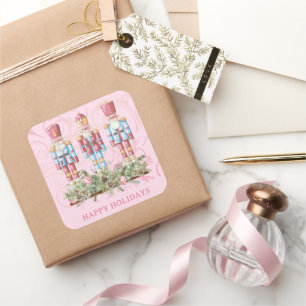 Pink Christmas Nutcracker Trio Square Sticker