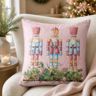 Pink Christmas Nutcracker Trio Throw Pillow