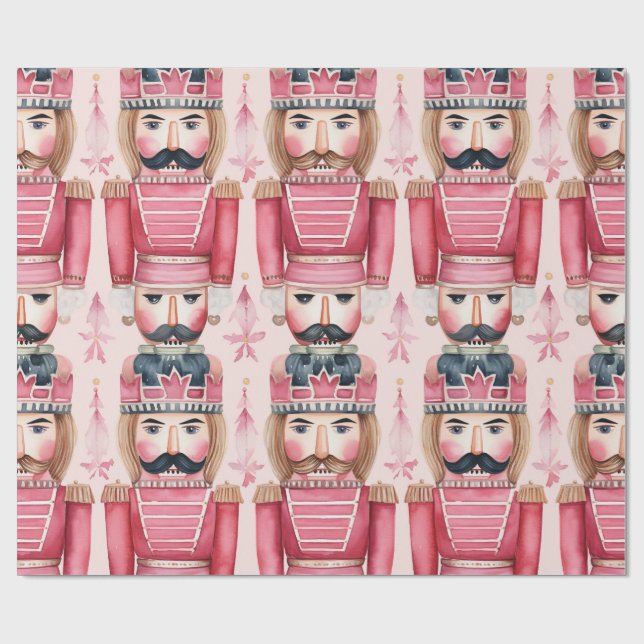Pink Christmas nutcracker Wrapping Paper (Flat)