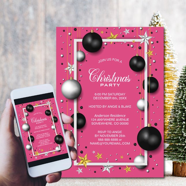 Pink Christmas Ornament Christmas Party Invitation (Creator Uploaded)
