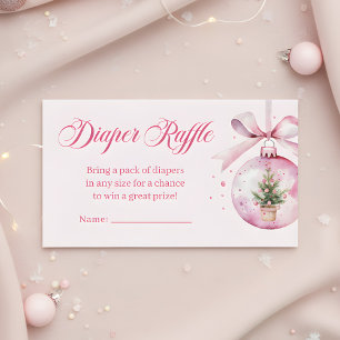 Pink Christmas Ornament Diaper Raffle Baby Shower Enclosure Card