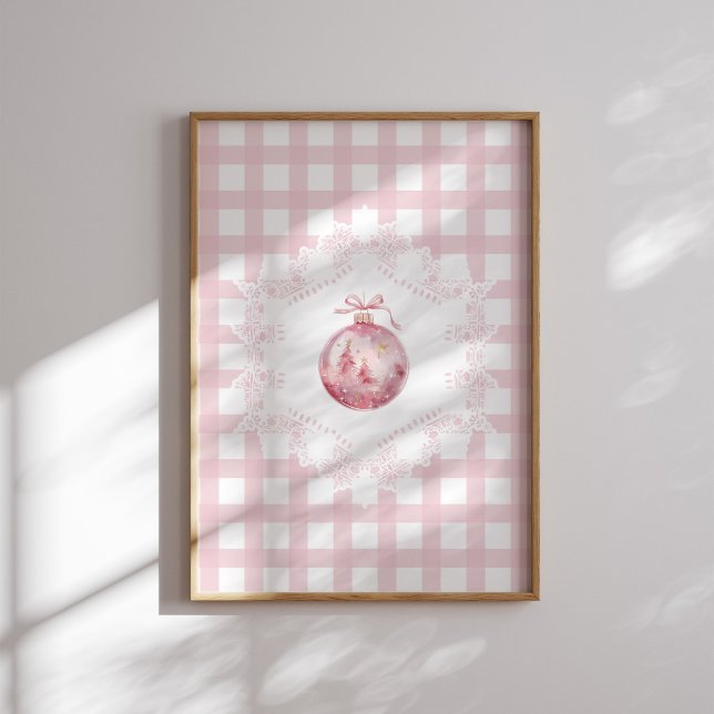 Pink Christmas Ornament Green Gingham Holiday  Poster (Creator Uploaded)