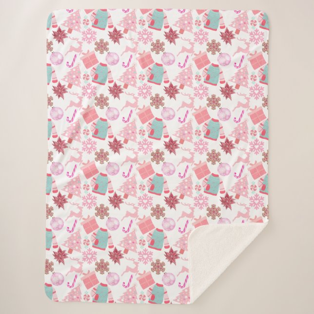 Pink Christmas Ornament Pattern 02 Sherpa Blanket (Front)
