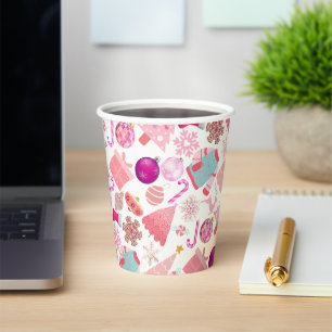 Pink Christmas Ornament Pattern Paper Cups