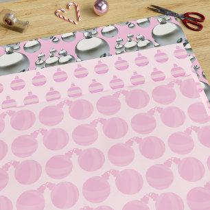 Pink Christmas Ornament Pattern Trio Holiday Wrapping Paper Sheet