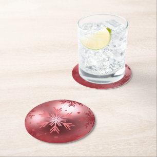 Pink Christmas ornament Round Paper Coaster