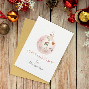 Pink Christmas Ornament with Botanicals Accent Holiday Card