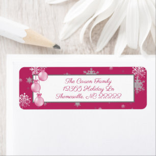 Pink Christmas Ornaments Address Label