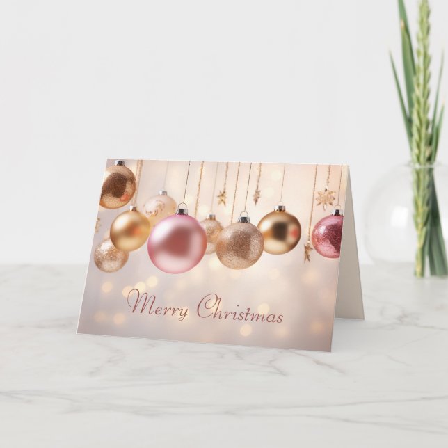 Pink Christmas Ornaments Holiday Card (Front)