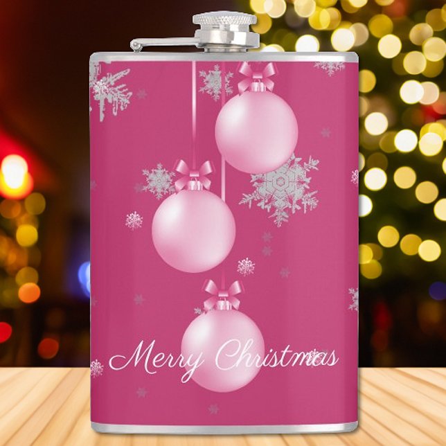 Pink Christmas Ornaments Holiday Flask (Pink Christmas Ornaments Holiday Flask)