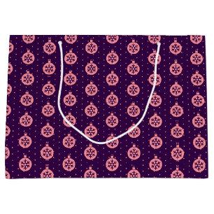 Pink Christmas Ornaments on Purple Modern Holiday Large Gift Bag