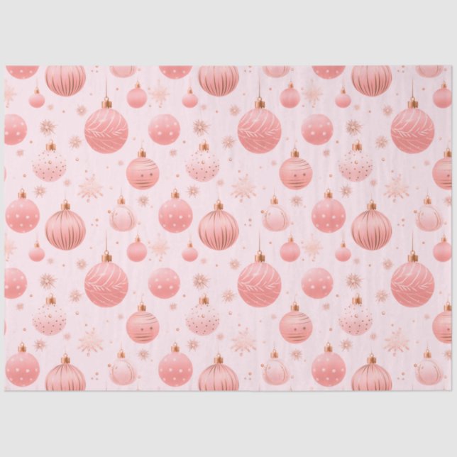 Pink Christmas Ornaments Snowflakes Christmas Tissue Paper (Front)