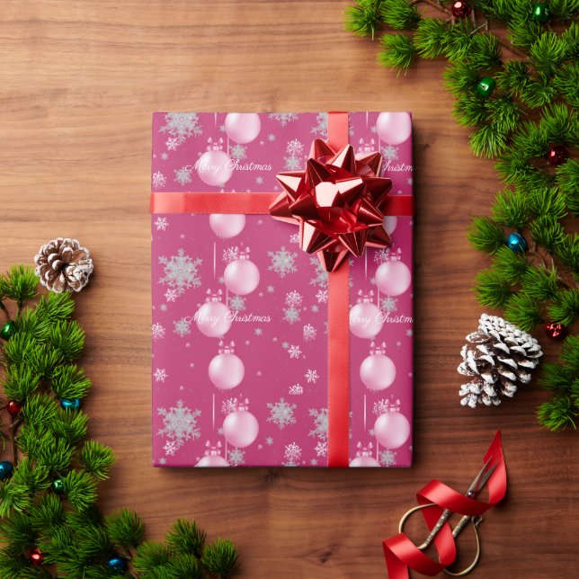 Pink Christmas Ornaments Wrapping Paper (Holiday Gift)