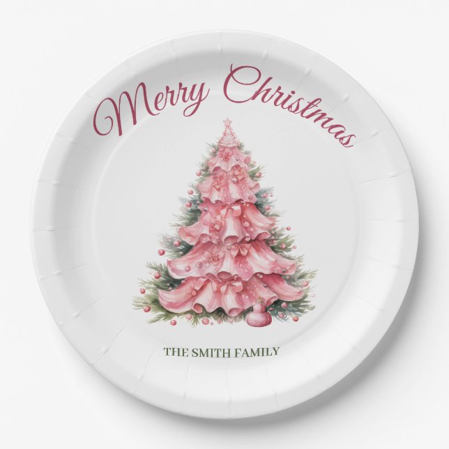Pink Christmas  Paper Plate (Front)