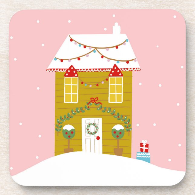 Pink Christmas Party Kids Birthday Holiday Coaster (Front)