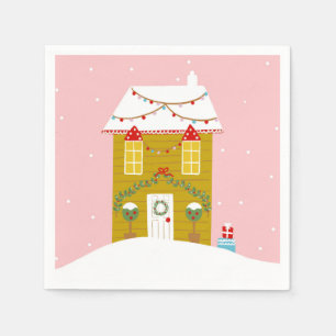 Pink Christmas Party Kids Birthday Holiday Napkin