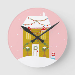 Pink Christmas Party Kids Birthday Holiday Round Clock